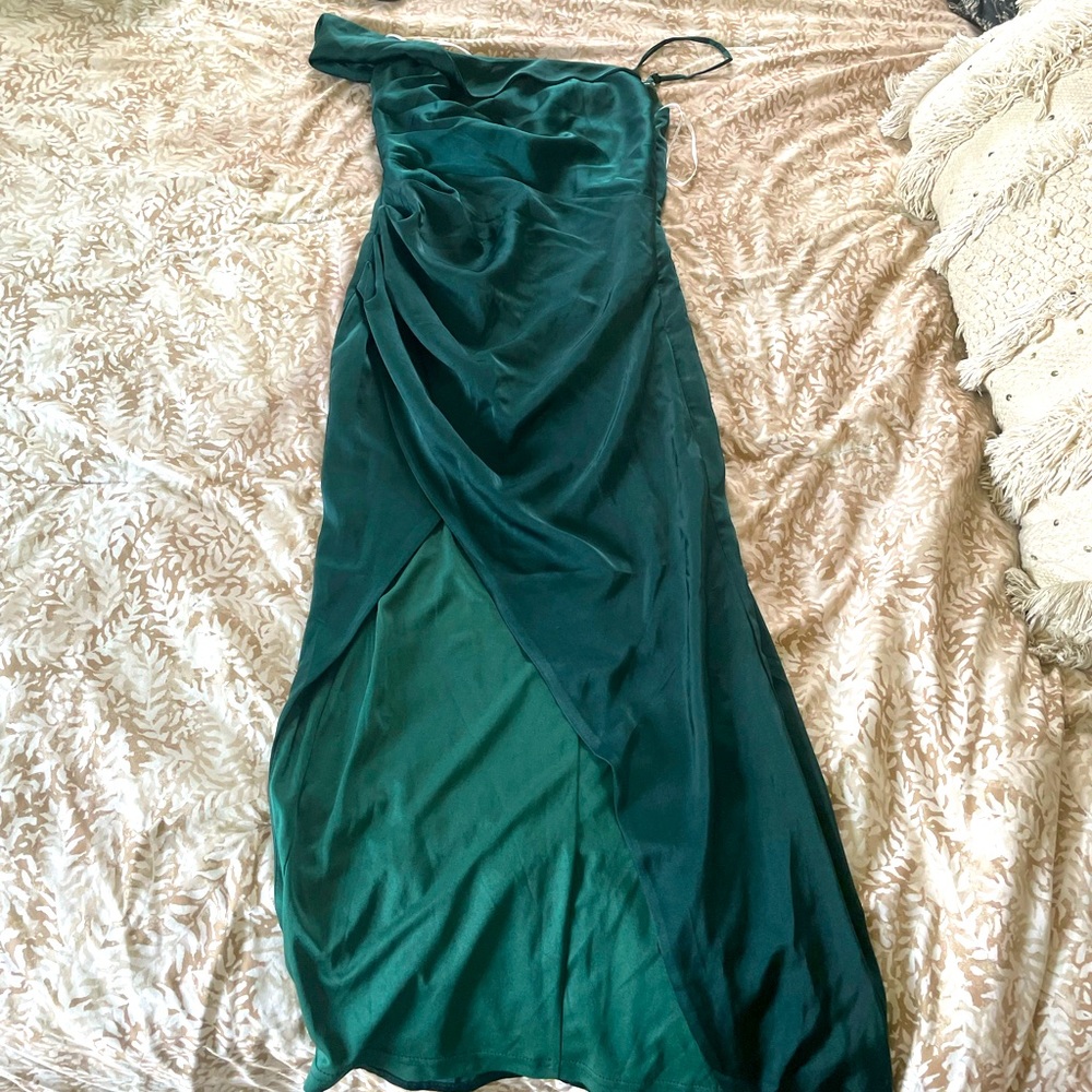 Lulu's Satin Asymmetrical Off the Shoulder Dress
